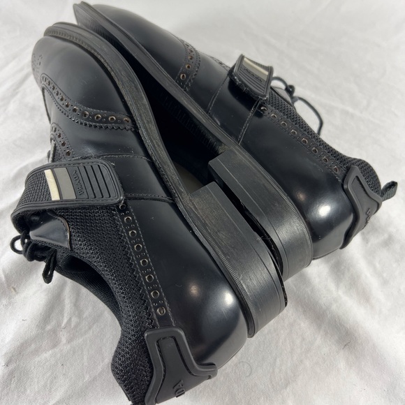 PRADA Black Leather Hook & Loop Men's Wingtin Brogues Oxfords Italy 7UK 8US - Picture 15 of 17